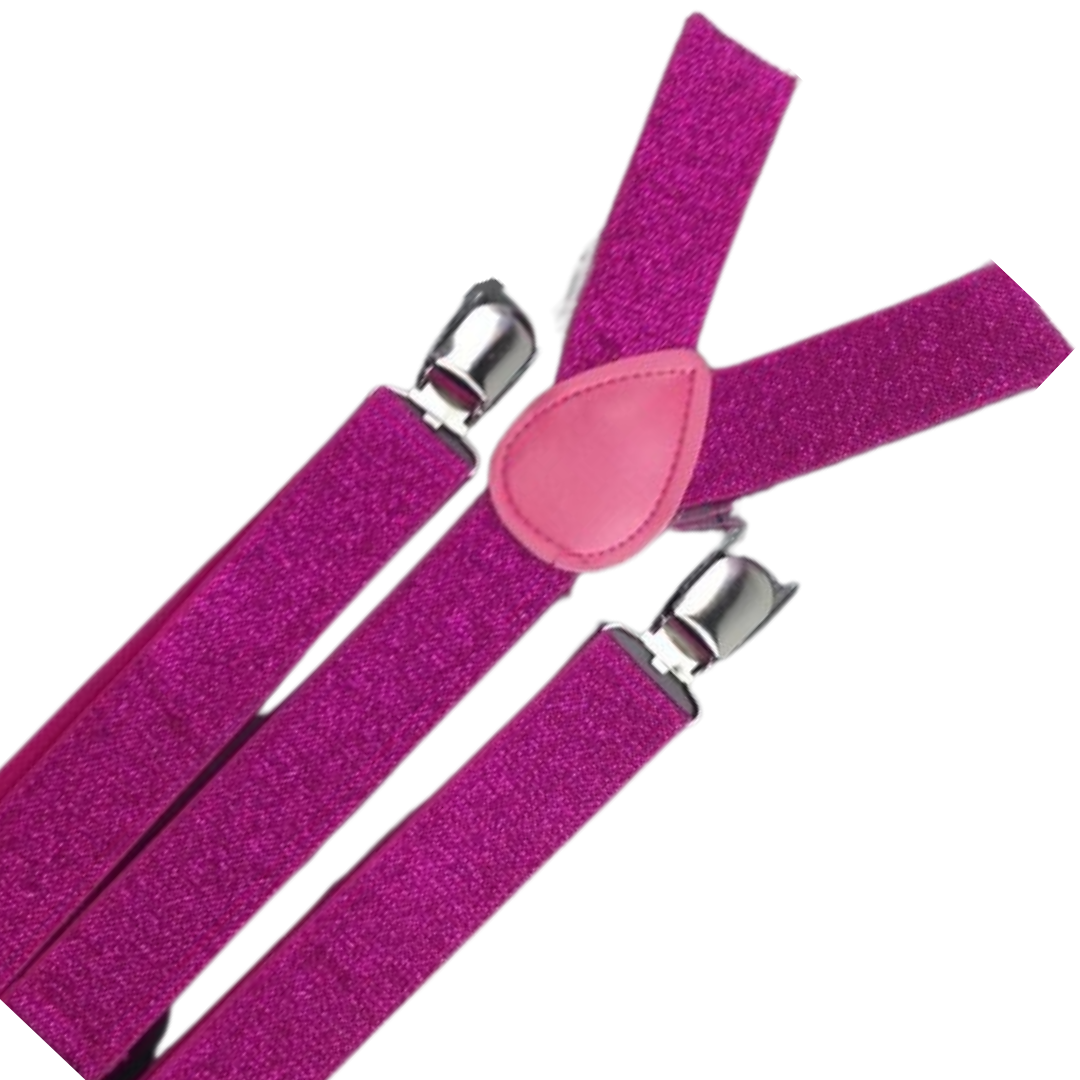 3x Mens Suspenders Braces Adjustable Strong Clip On Elastic Formal Wedding Slim - Hot Pink (Glitter) V563-3SLIMSUSPENDERS-HTPNKGLIT