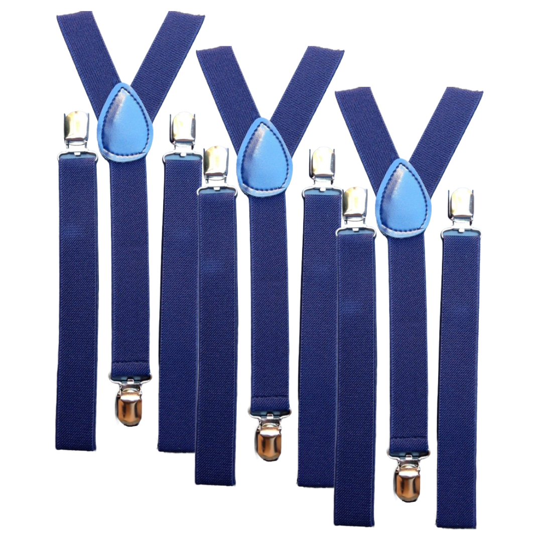 3x Mens Suspenders Braces Adjustable Strong Clip On Elastic Formal Wedding Slim - Navy Blue V563-3SLIMSUSPENDERS-NAVYBLU