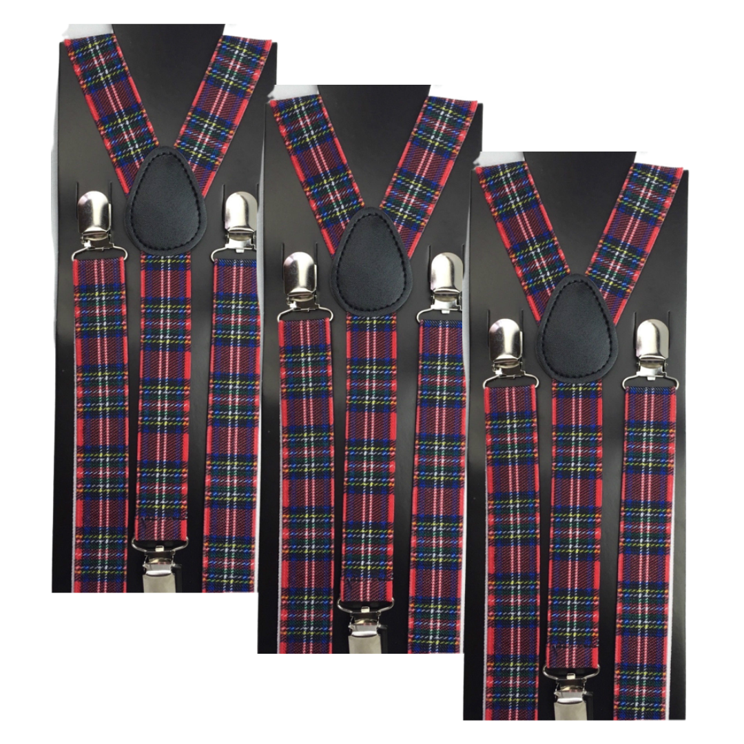 3x Mens Suspenders Braces Adjustable Strong Clip On Elastic Formal Wedding Slim - Tartan 2 V563-3SLIMSUSPENDERS-TRTAN2