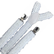 3x Mens Suspenders Braces Adjustable Strong Clip On Elastic Formal Wedding Slim - White (Sequin) V563-3SLIMSUSPENDERS-WHTSEQN
