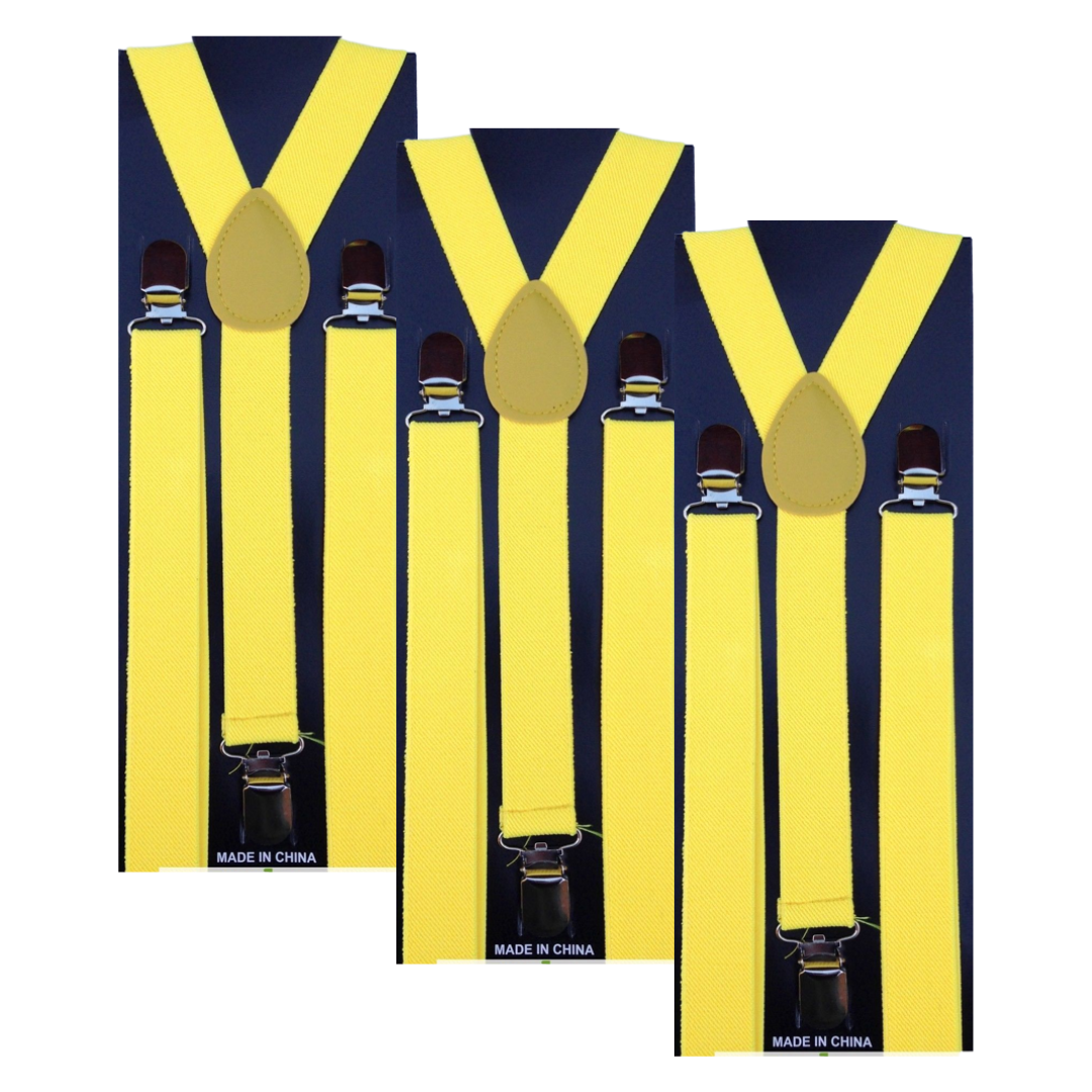 3x Mens Suspenders Braces Adjustable Strong Clip On Elastic Formal Wedding Slim - Yellow V563-3SLIMSUSPENDERS-YLW