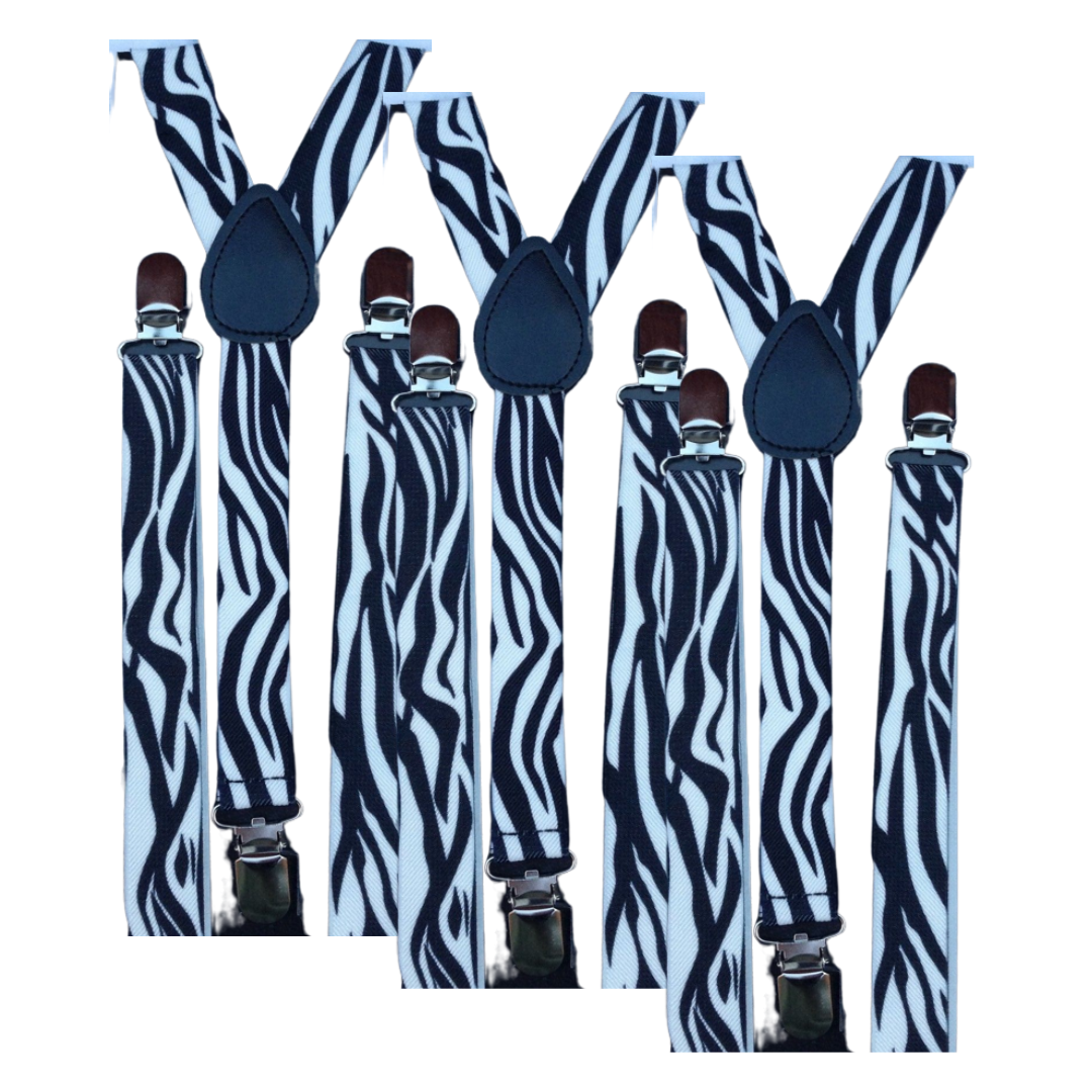 3x Mens Suspenders Braces Adjustable Strong Clip On Elastic Formal Wedding Slim - Zebra V563-3SLIMSUSPENDERS-ZEB