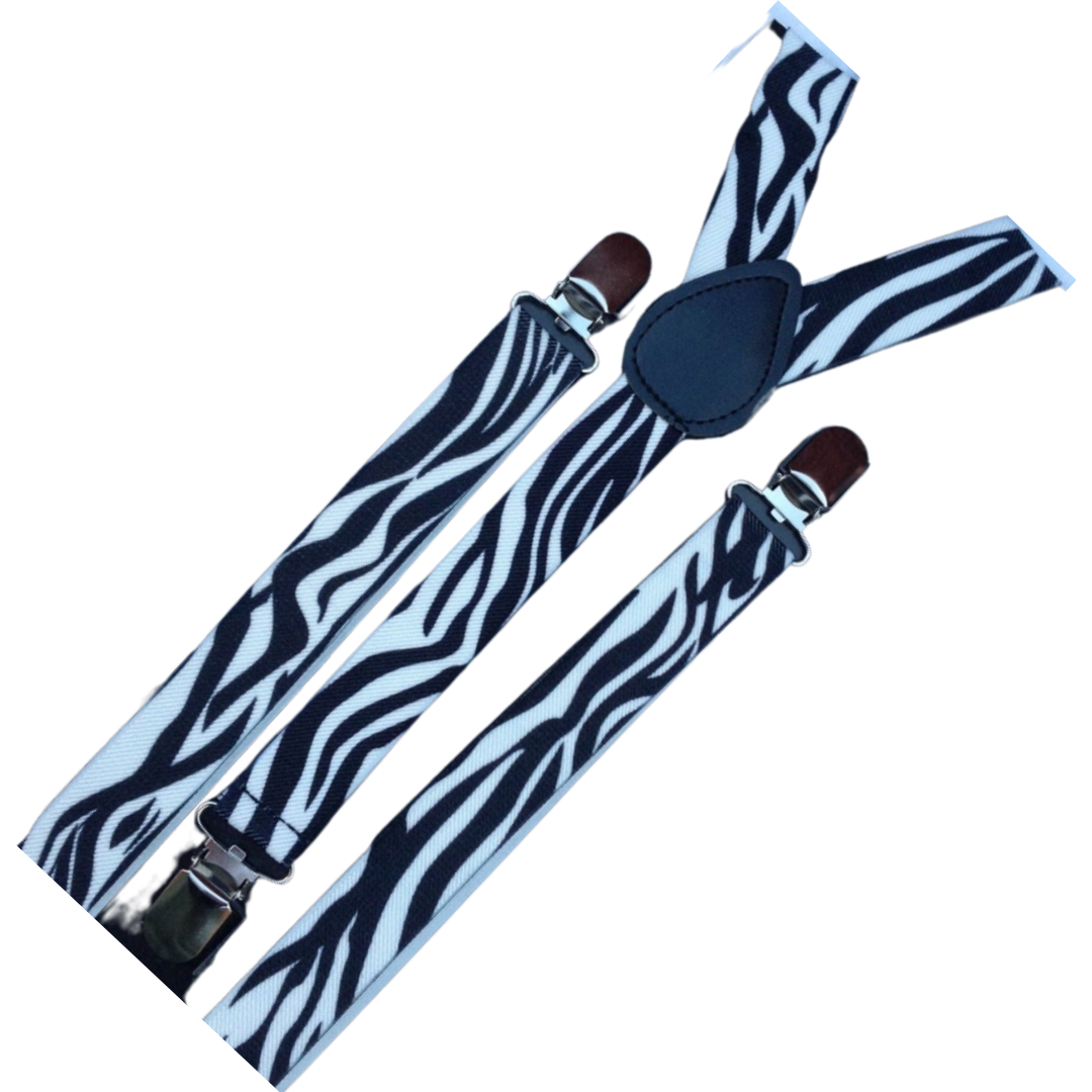 3x Mens Suspenders Braces Adjustable Strong Clip On Elastic Formal Wedding Slim - Zebra V563-3SLIMSUSPENDERS-ZEB