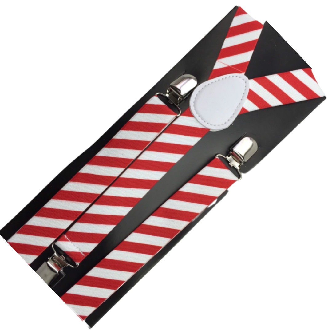 3x Mens Suspenders Braces Adjustable Strong Clip On Elastic Formal Wedding Slim - Red/White Diagonal Stripes V563-3SLIMSUSPENDREDWHTDIAGSTR