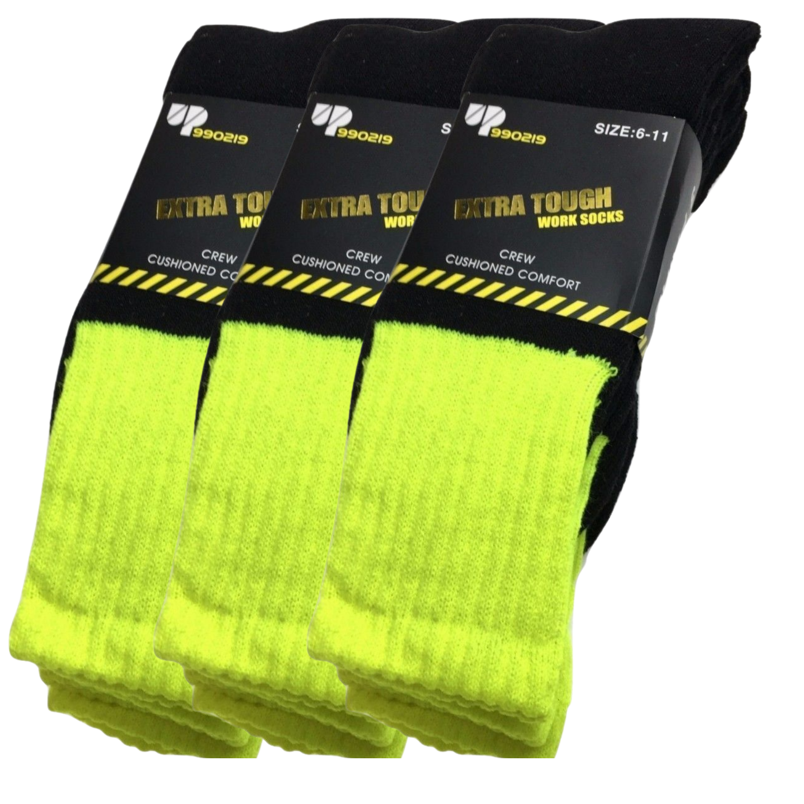 3x Pairs HI VIS SOCKS Workwear Work Safety Tradie High Visibility Fluro - Yellow - 11-14 V563-3XBR-HIVISSOCKS-YLW11-14