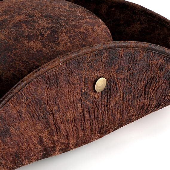 Durashape Brown Pirate Tricorn Hat Tri-Corner Faux Leather Captain Cowboy Costume V563-49289