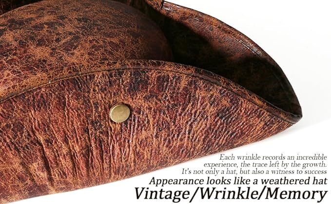 Durashape Brown Pirate Tricorn Hat Tri-Corner Faux Leather Captain Cowboy Costume V563-49289
