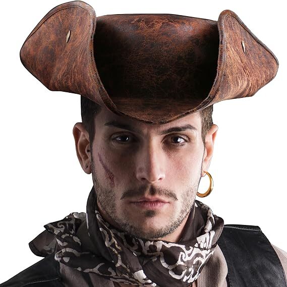 Durashape Brown Pirate Tricorn Hat Tri-Corner Faux Leather Captain Cowboy Costume V563-49289