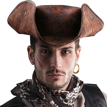 Durashape Brown Pirate Tricorn Hat Tri-Corner Faux Leather Captain Cowboy Costume V563-49289
