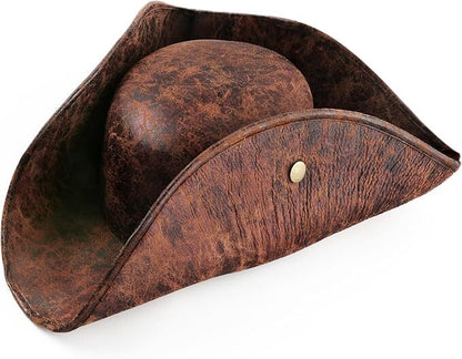 Durashape Brown Pirate Tricorn Hat Tri-Corner Faux Leather Captain Cowboy Costume V563-49289
