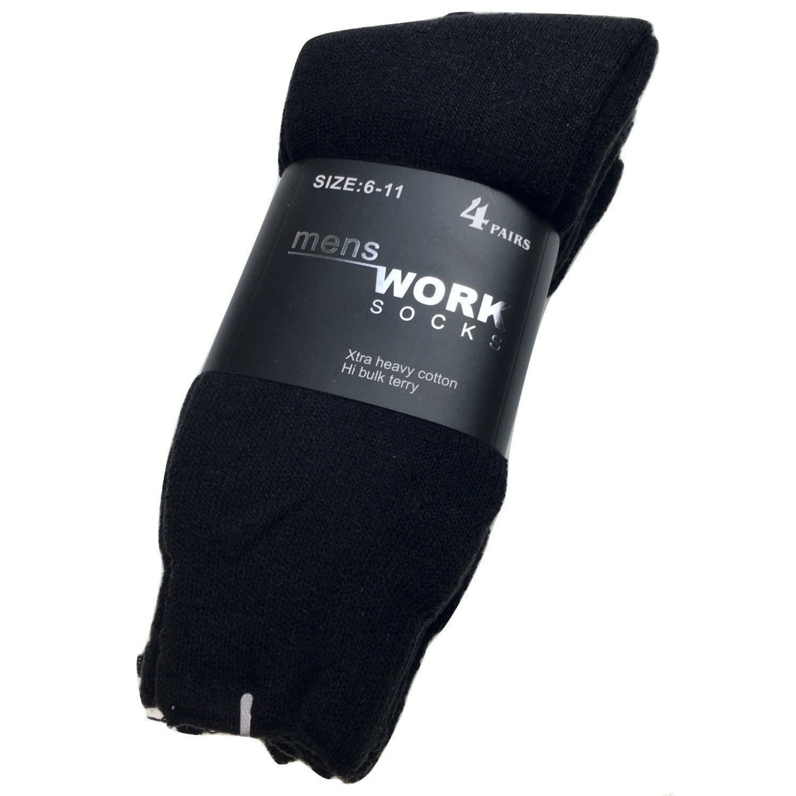4 Pairs Mens Heavy Duty Work Socks Terry Cotton Thick Warm Crew - Black - 6-11 V563-4BR-TERRYSOX-BLK-SIZE6-11