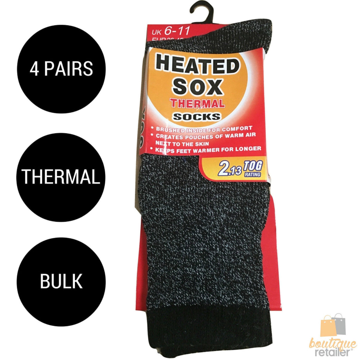 4 Pairs Mens THERMAL HEATED SOCKS Warm Winter Comfort Mens Work Sox Ski BULK - 6-11 UK V563-4MHSOX-6-11UK