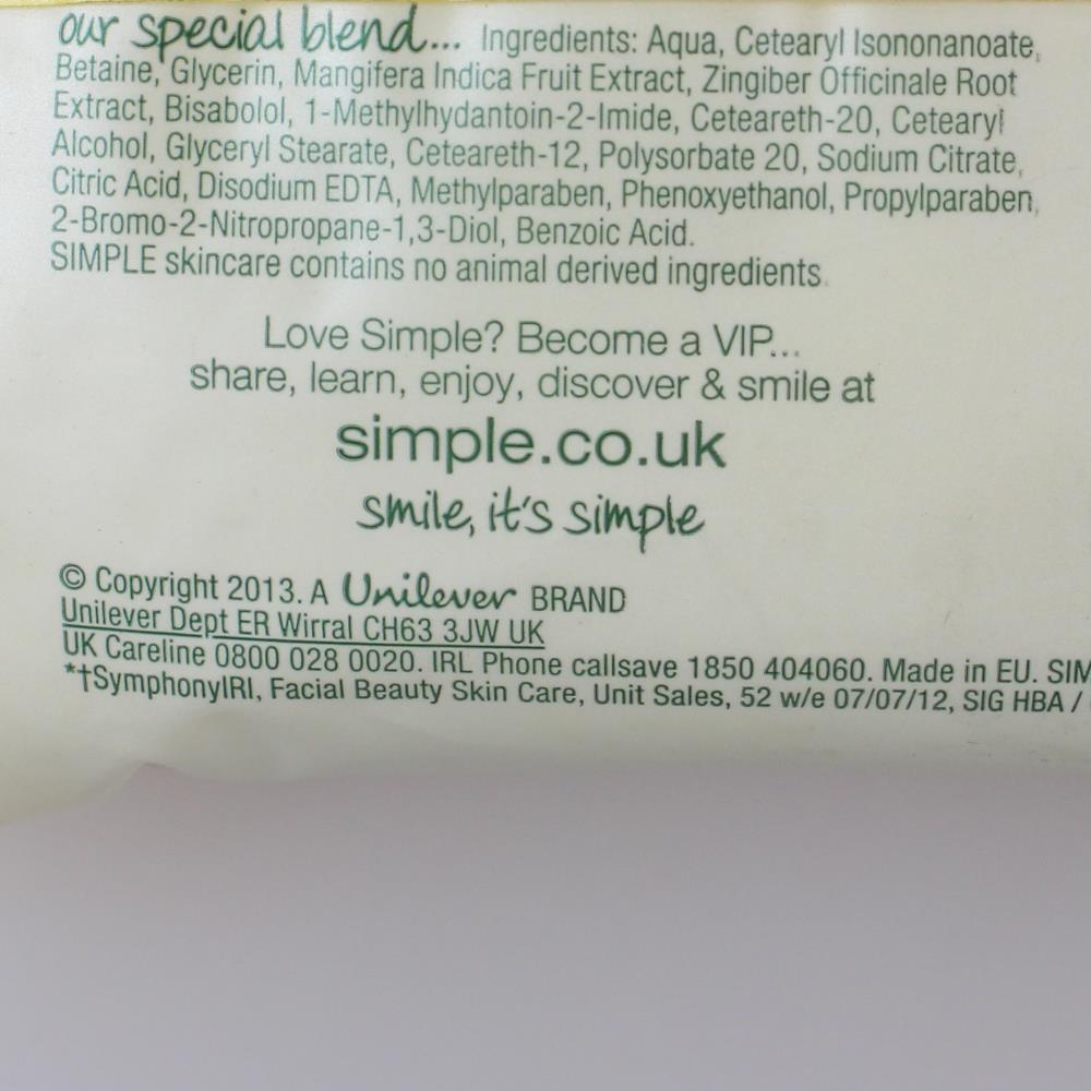 25 Wipes SIMPLE SENSITIVE SKIN EXPERTS BRIGHTENING WIPES - 1 Pack V563-5011451105829-1PCS