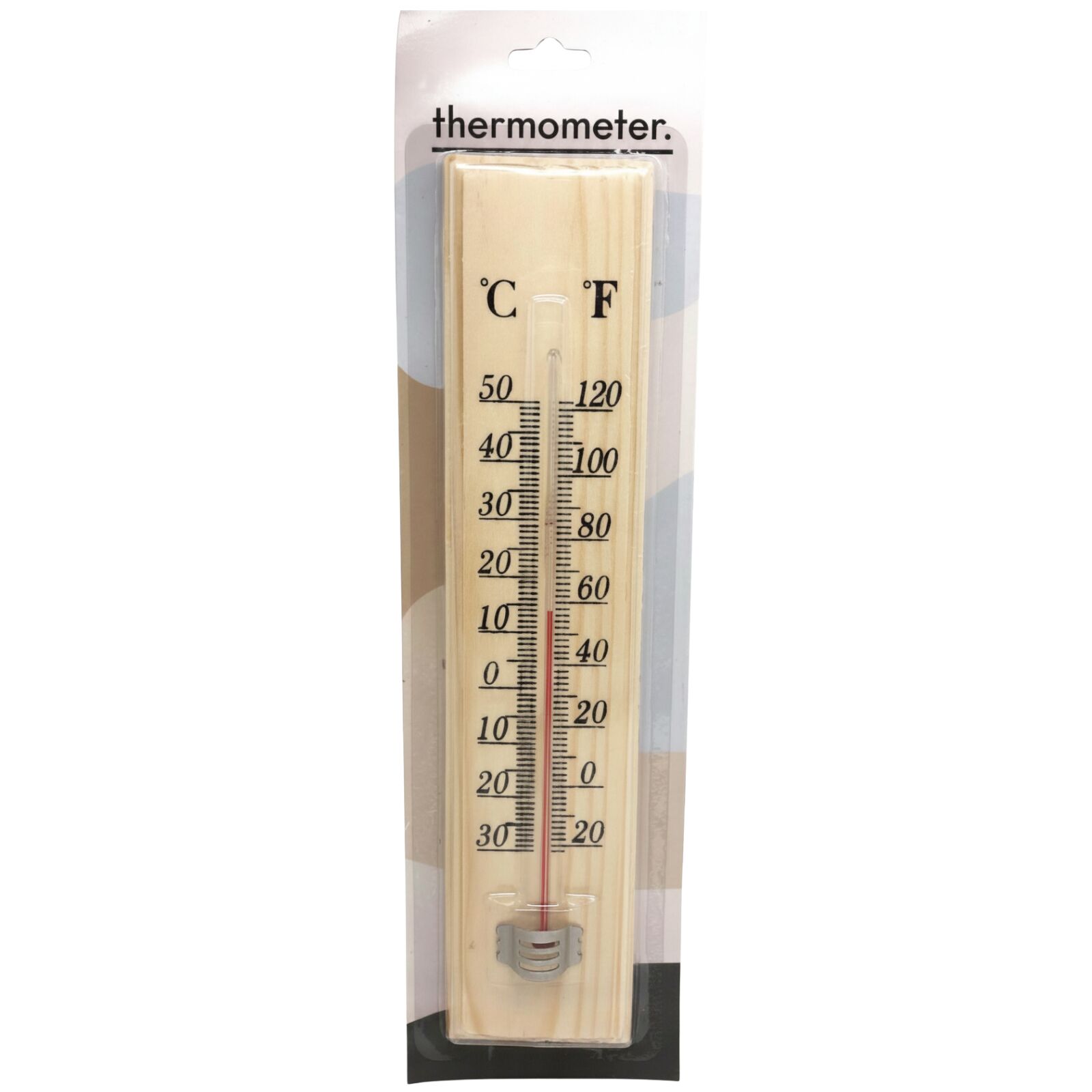 27cm Wooden Thermometer Indoor Outdoor Glass Wall Hanging Room Sensor Jumbo V563-59013