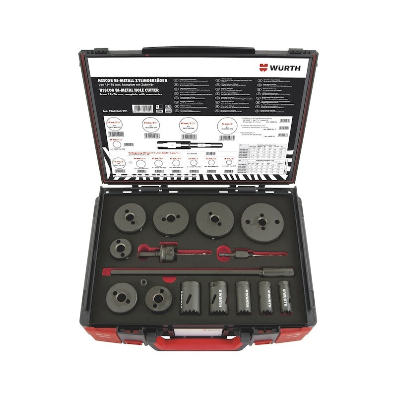 16pcs Wurth Cylinder Hole Saw Assortment Kit HSCO8 SYSKO 19-76 MM V563-5964063291