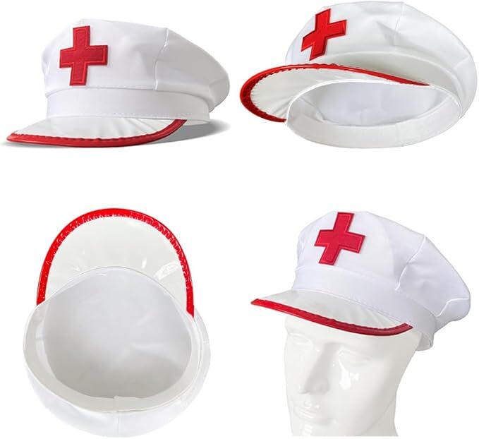NURSE HAT Doctor Fancy Halloween Party Costume Accessory Cap - White/Red V563-60010