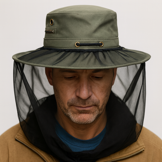 Deluxe MOSQUITO HAT NET Head Protector Bee Bug Mesh Mozzie Insect Fishing Fly - Black V563-6508001-BLACK