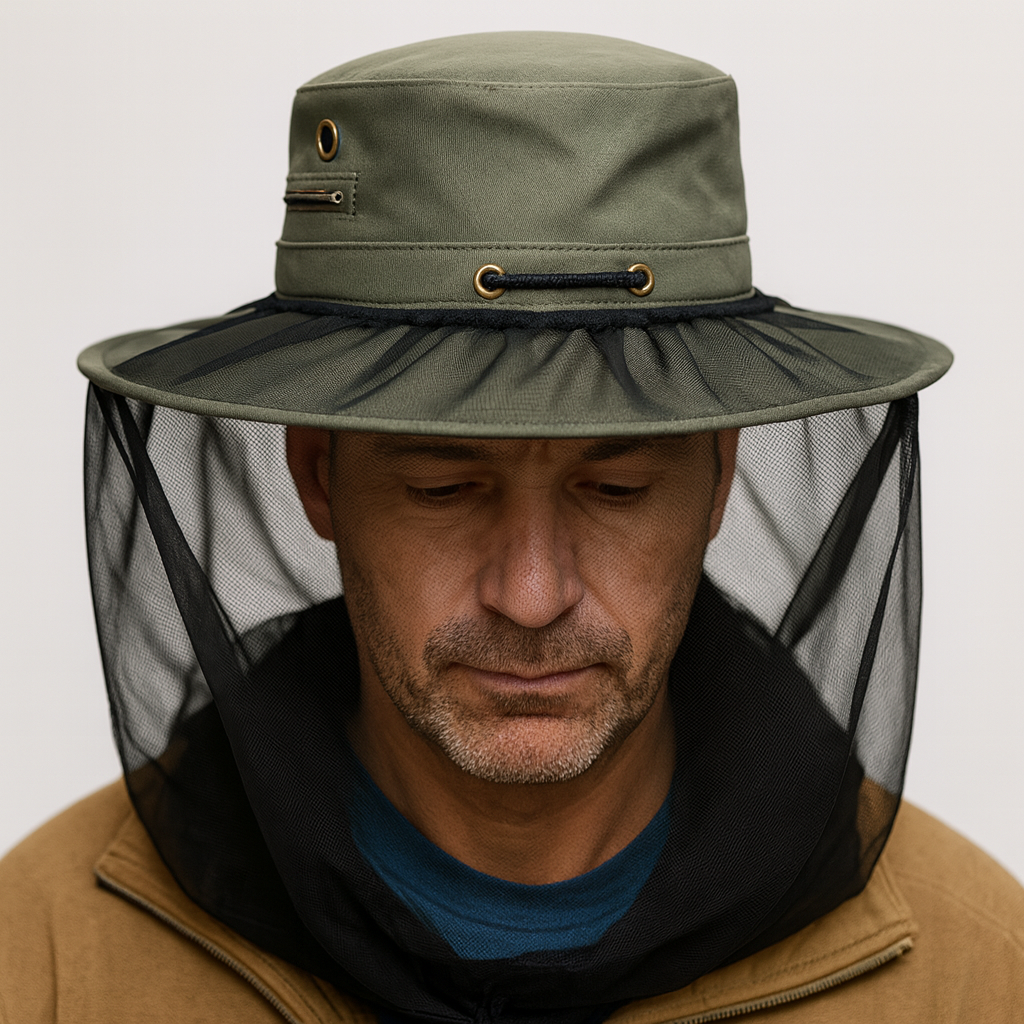 Deluxe MOSQUITO HAT NET Head Protector Bee Bug Mesh Mozzie Insect Fishing Fly - Black V563-6508001-BLACK