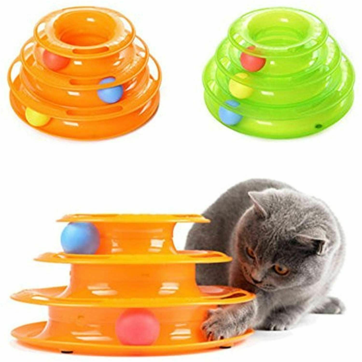 Funny Cat Toy Plastic Tower Interactive Track Ball Playing Game - Assorted Colours V563-66064
