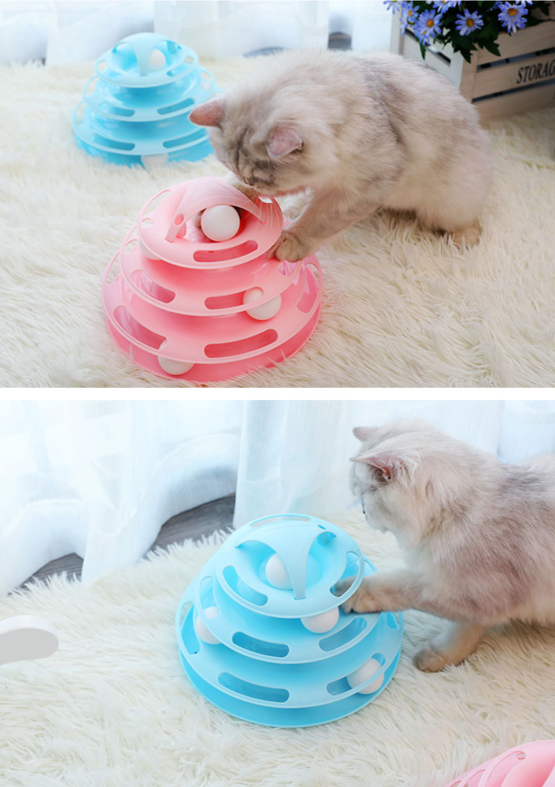 Funny Cat Toy Plastic Tower Interactive Track Ball Playing Game - Assorted Colours V563-66064