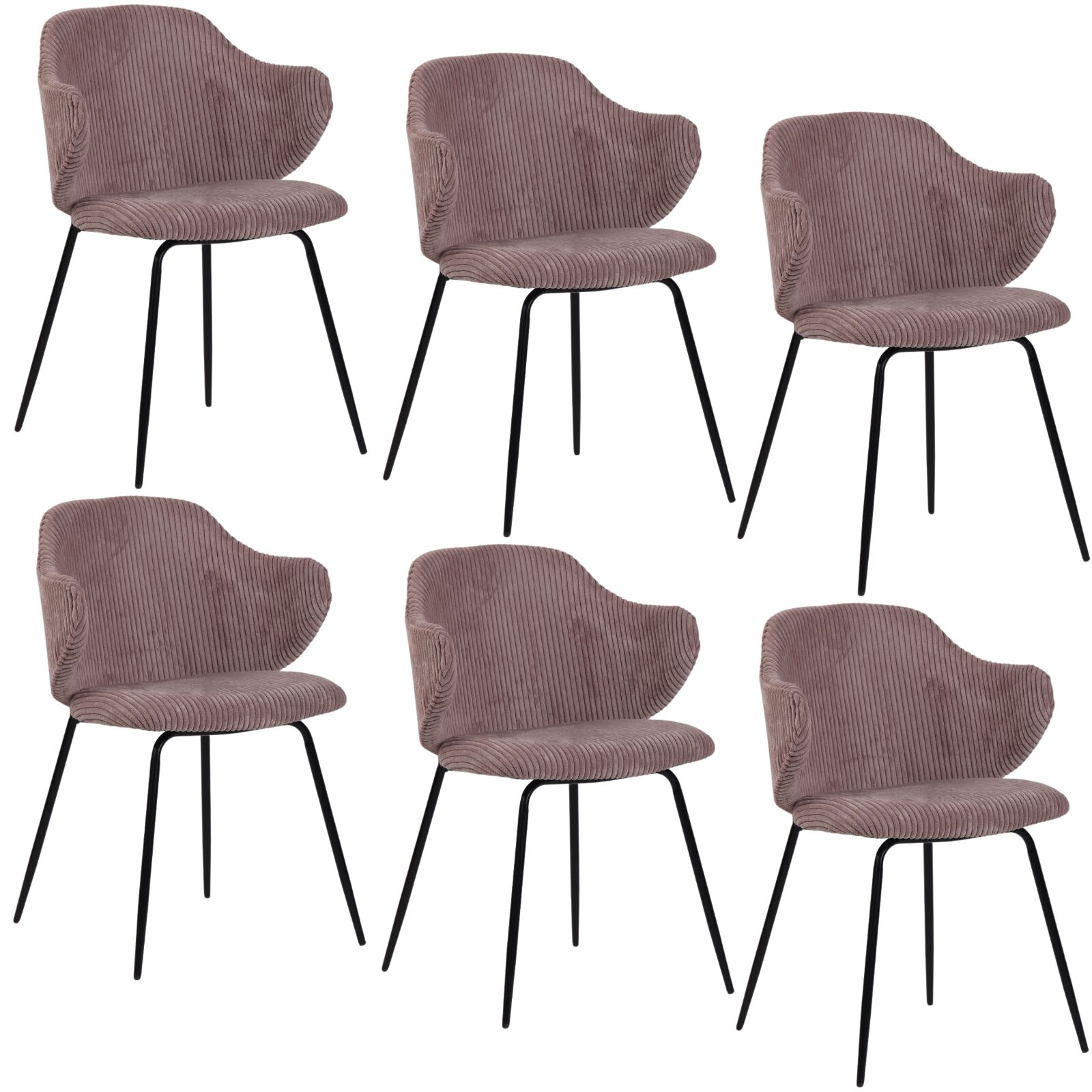 Set of 6 Dining Chairs with Corduroy Cord Fabric in Pink V563-68405_3X
