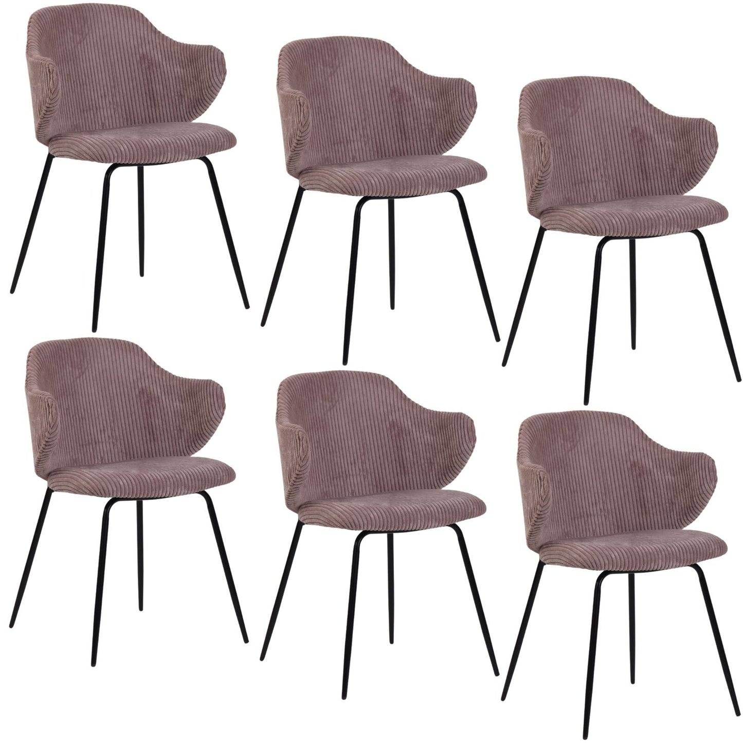 Set of 6 Dining Chairs with Corduroy Cord Fabric in Pink V563-68405_3X