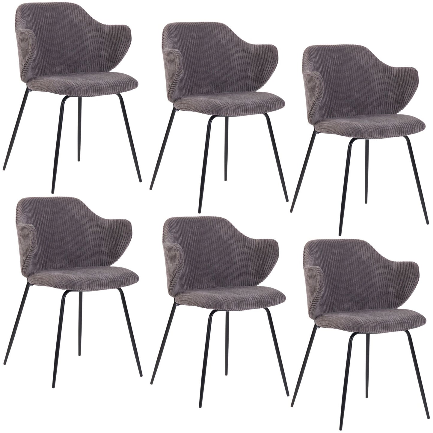 Set of 6 Dining Chairs with Corduroy Cord Fabric in Dark Grey Lincoln V563-68406_3X