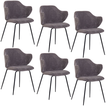 Set of 6 Dining Chairs with Corduroy Cord Fabric in Dark Grey Lincoln V563-68406_3X