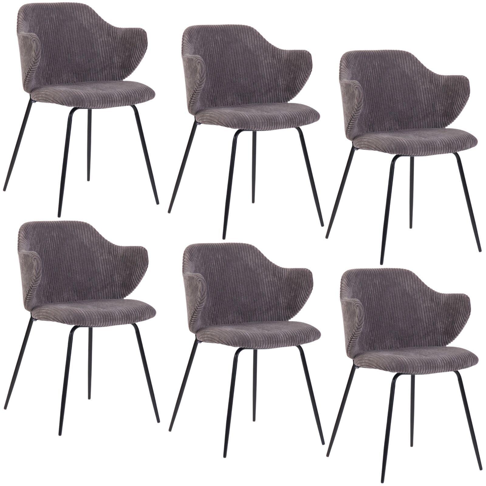 Set of 6 Dining Chairs with Corduroy Cord Fabric in Dark Grey Lincoln V563-68406_3X
