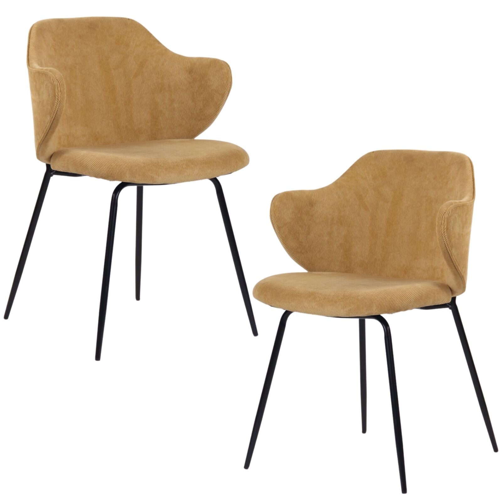 Set of 2 Dining Chairs Corduroy Cord Fabric with Metal Legs in Mustard Yellow V563-68407