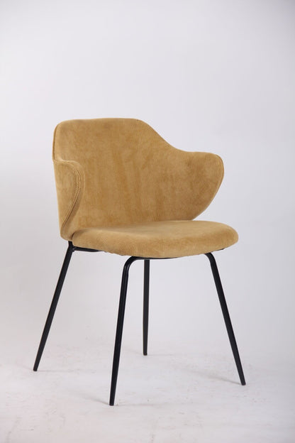 Set of 2 Dining Chairs Corduroy Cord Fabric with Metal Legs in Mustard Yellow V563-68407
