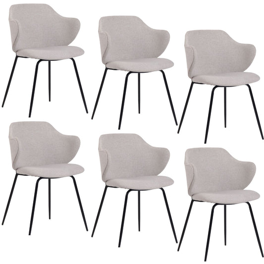Set of 6 Dining Chairs Fabric with Metal Legs in Ivory Beige V563-68409_3X
