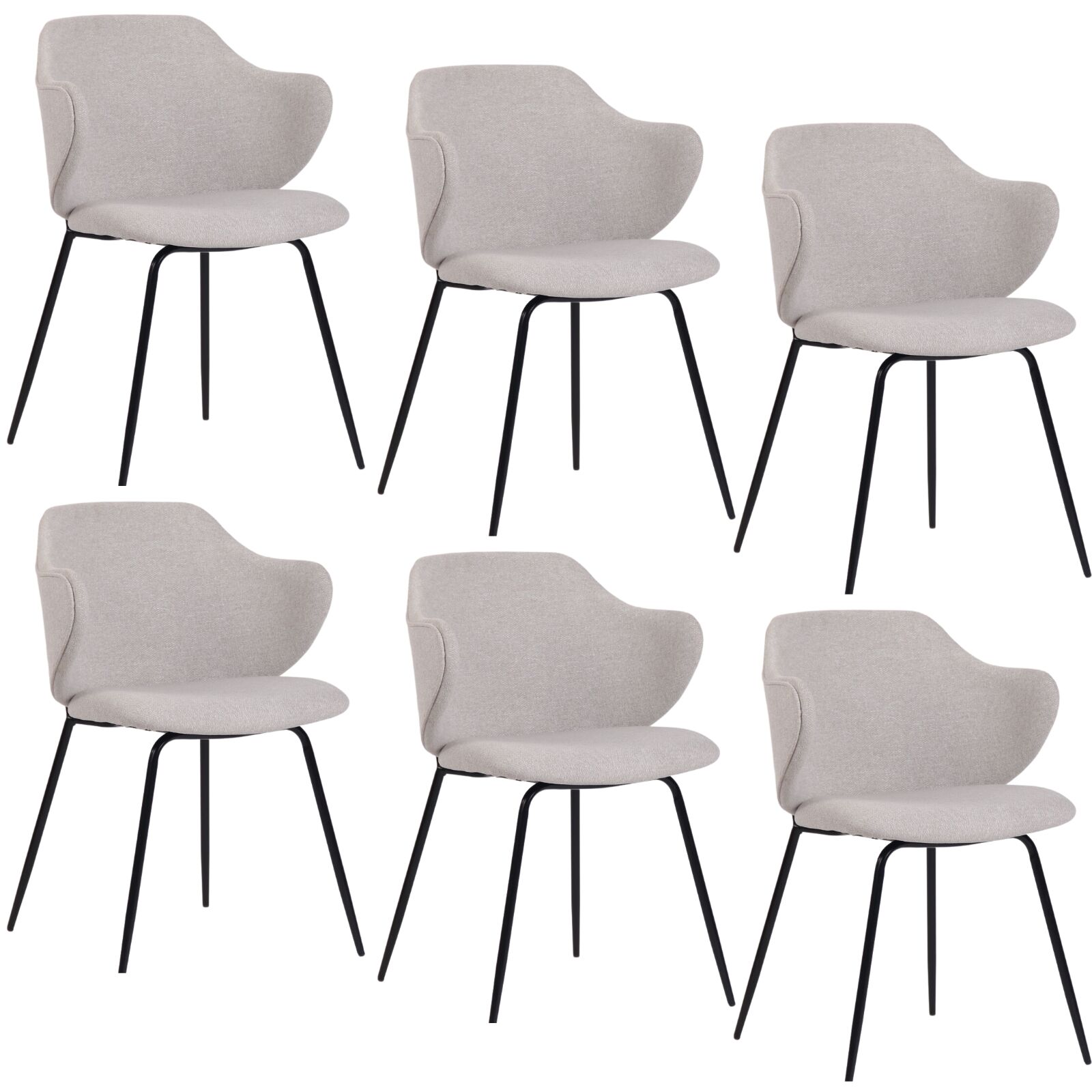 Set of 6 Dining Chairs Fabric with Metal Legs in Ivory Beige V563-68409_3X