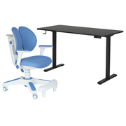 Ergonomic Kids Study Chair & Adjustable Electric Standing Desk Set - Blue Chair & Black Desk V563-68416_-68303