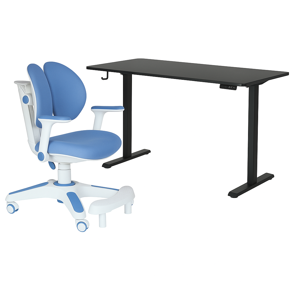 Ergonomic Kids Study Chair & Adjustable Electric Standing Desk Set - Blue Chair & Black Desk V563-68416_-68303