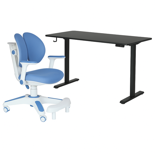 Ergonomic Kids Study Chair & Adjustable Electric Standing Desk Set - Blue Chair & Black Desk V563-68416_-68303