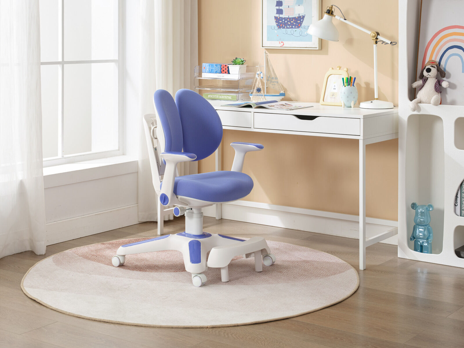 Ergonomic Kids Study Chair & Adjustable Electric Standing Desk Set - Blue Chair & Black Desk V563-68416_-68303