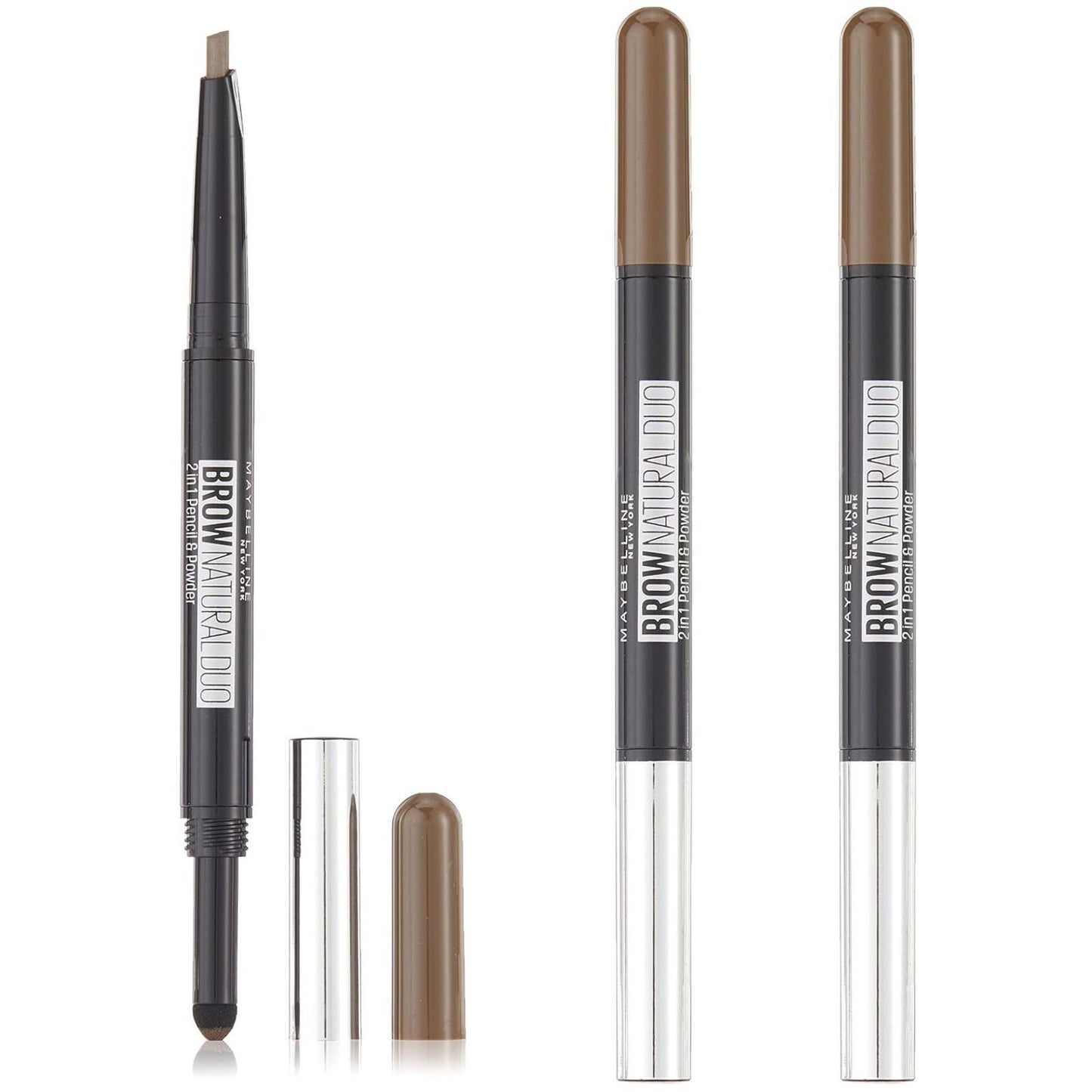 3x Maybelline New York Natural Eye Brow Duo 2 in 1 Pencil & Powder - Deep Brown V563-6902395322573_3X