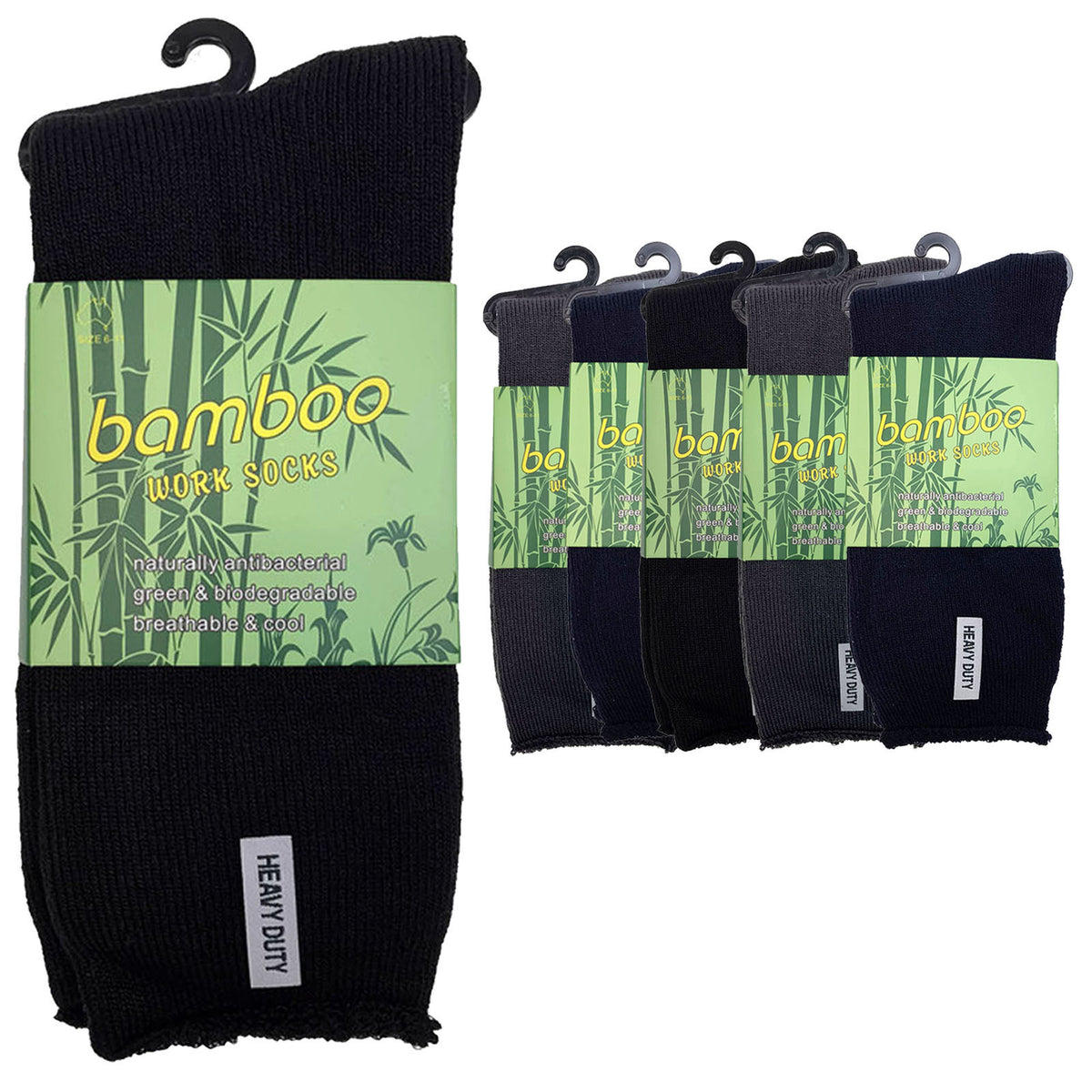 6 Pairs PREMIUM BAMBOO SOCKS Mens Heavy Duty Thick Work Socks Cushion BULK - Assorted Colour Pack - 6-11 V563-6BSOX-ACOLOUR-SIZE6-11