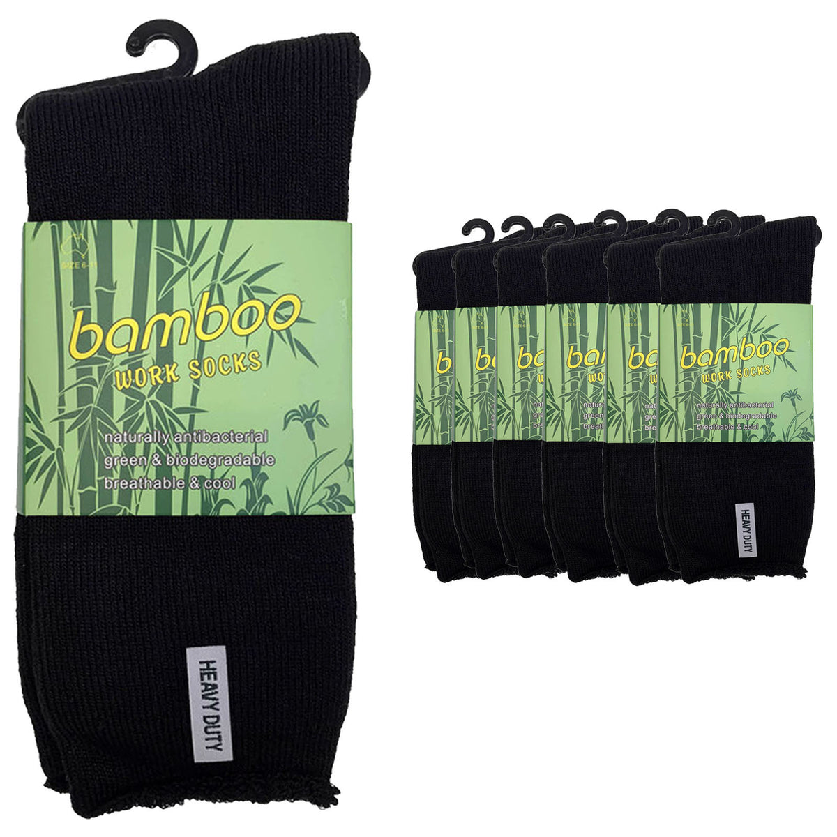6 Pairs PREMIUM BAMBOO SOCKS Mens Heavy Duty Thick Work Socks Cushion BULK - Black - 6-11 V563-6BSOX-BLK-SIZE6-11