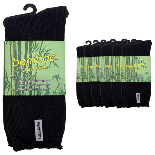 6 Pairs PREMIUM BAMBOO SOCKS Mens Heavy Duty Thick Work Socks Cushion BULK - Black - 6-11 V563-6BSOX-BLK-SIZE6-11