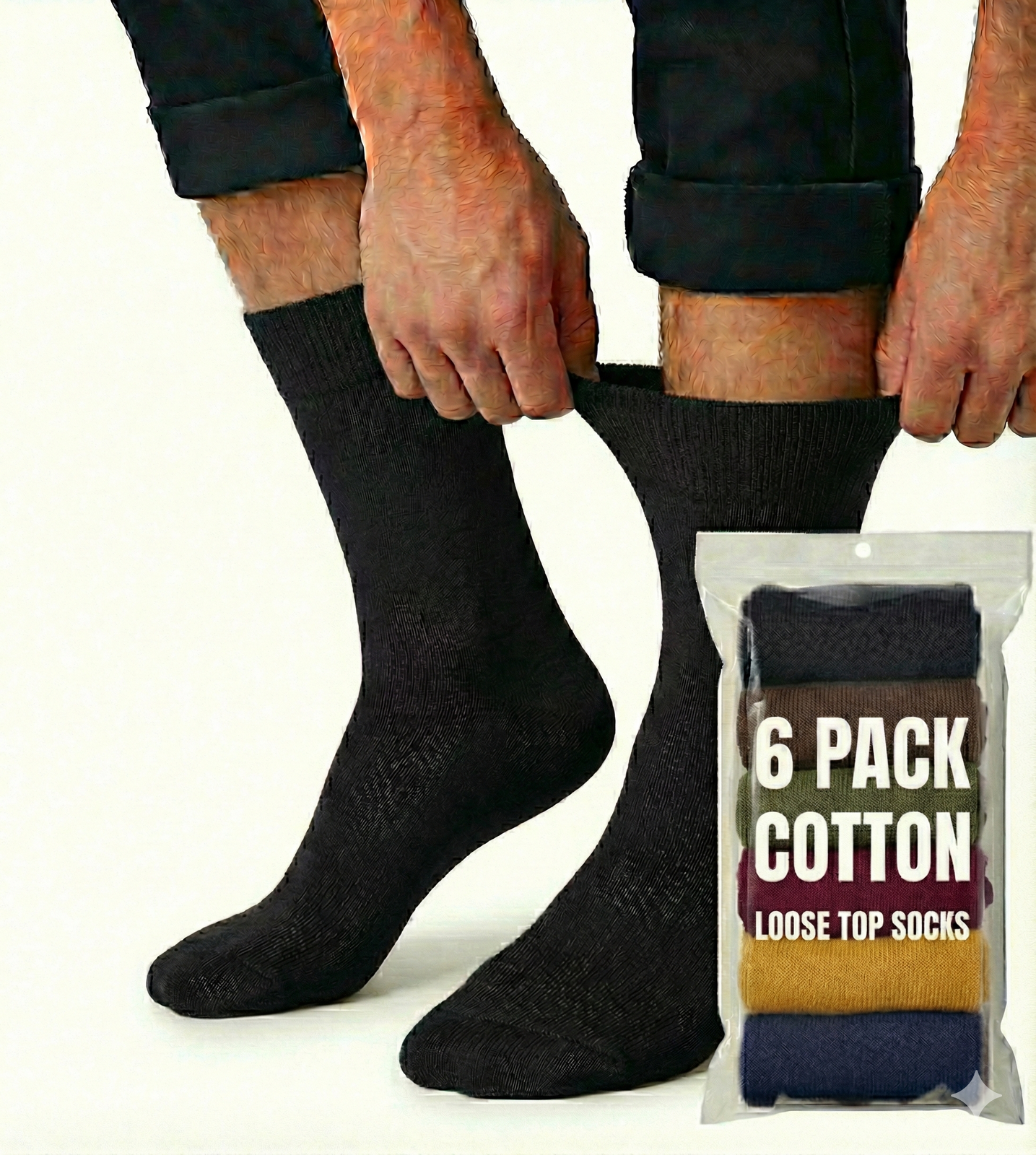 6x Pair COTTON Rich LOOSE TOP SOCKS Circulation Diabetic Comfort in Assorted Colours - 6-11 V563-6COTTONLTSOX-ACOLOUR6-11