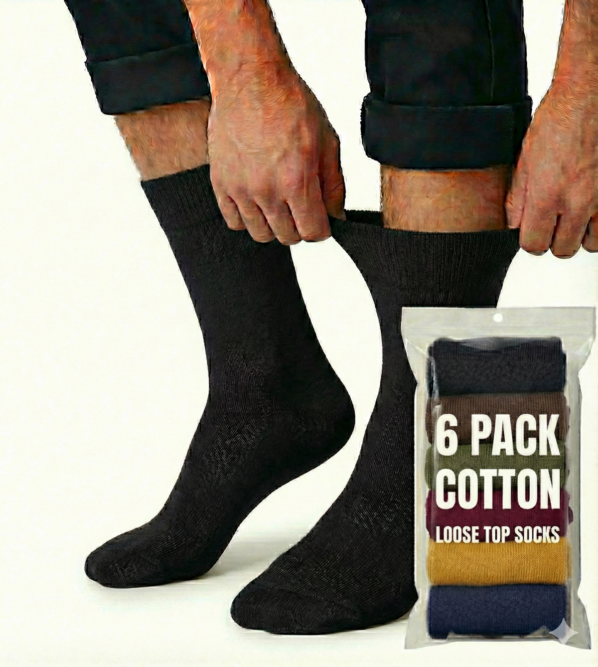 6x Pair COTTON Rich LOOSE TOP SOCKS Circulation Diabetic Comfort in Assorted Colours - 6-11 V563-6COTTONLTSOX-ACOLOUR6-11