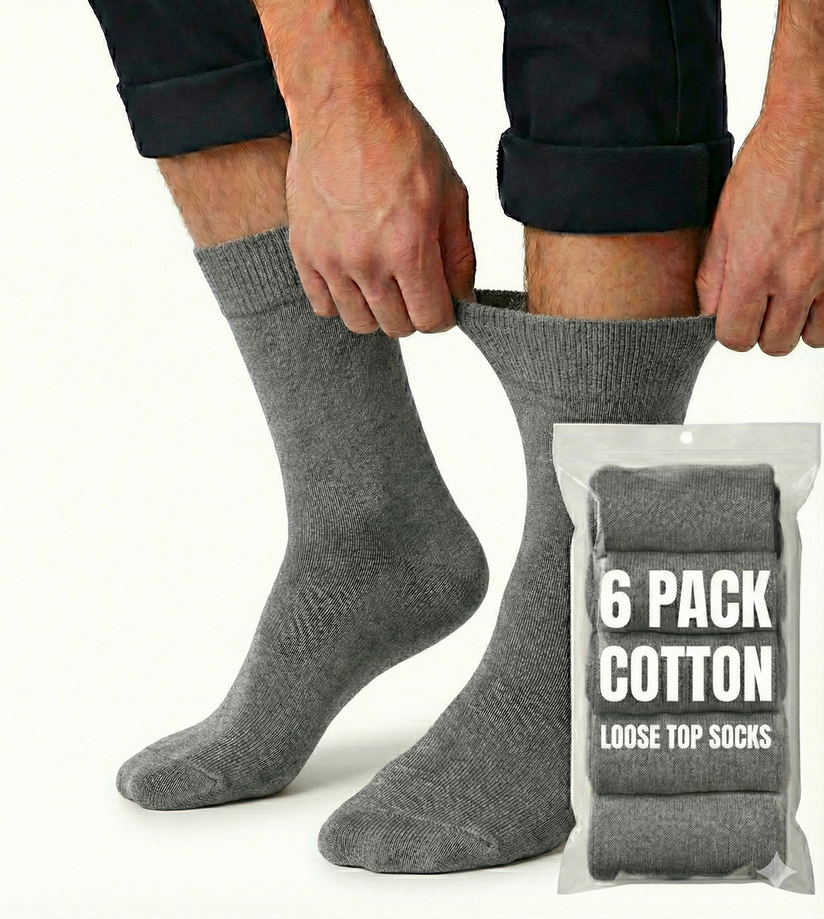 6x Pair COTTON Rich LOOSE TOP SOCKS Circulation Diabetic Comfort in Grey - 6-11 V563-6COTTONLTSOX-GRY6-11