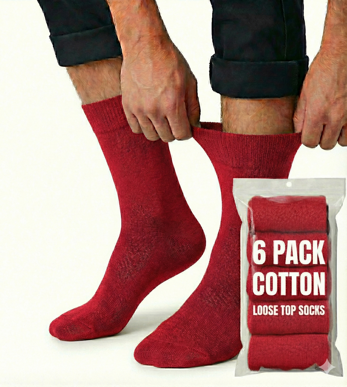 6x Pair COTTON Rich LOOSE TOP SOCKS Circulation Diabetic Comfort in Red - 2-8 V563-6COTTONLTSOX-RED2-8