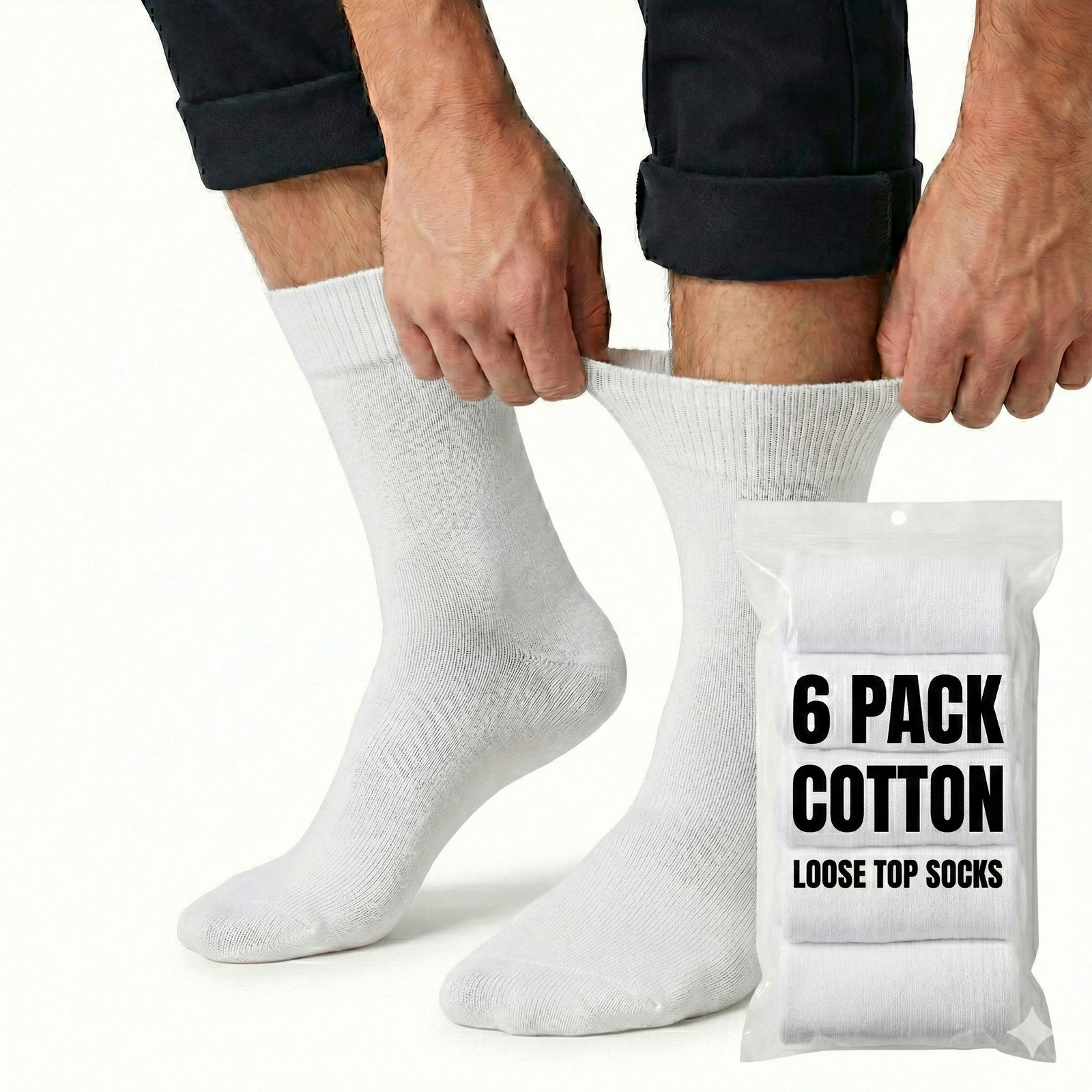 6x Pair COTTON Rich LOOSE TOP SOCKS Circulation Diabetic Comfort in White - 6-11 V563-6COTTONLTSOX-WHT6-11