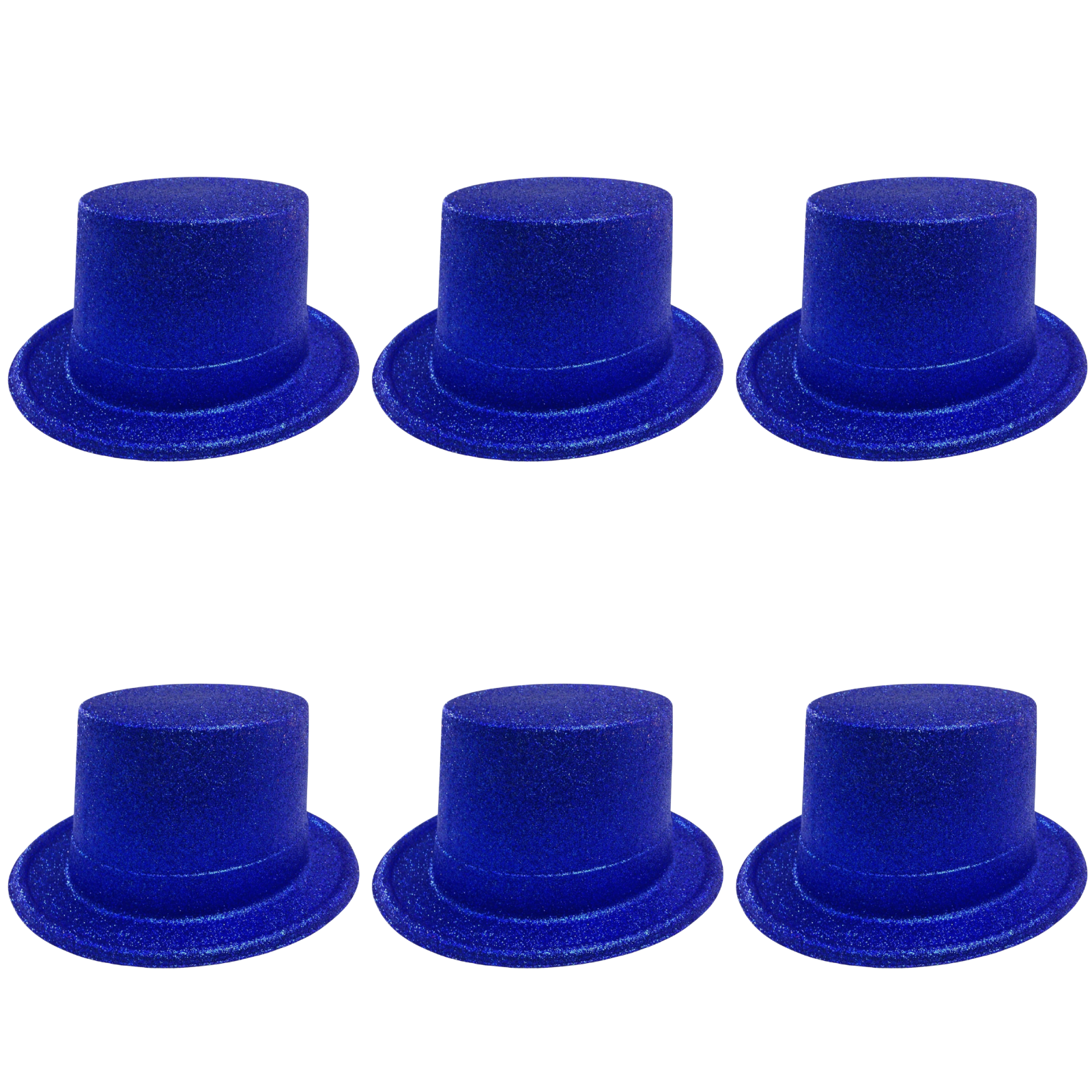 6x Glitter Top Hat Fancy Party Plastic Costume Tall Cap Fun Bulk - Blue V563-6GLTRTOPHAT-BLU
