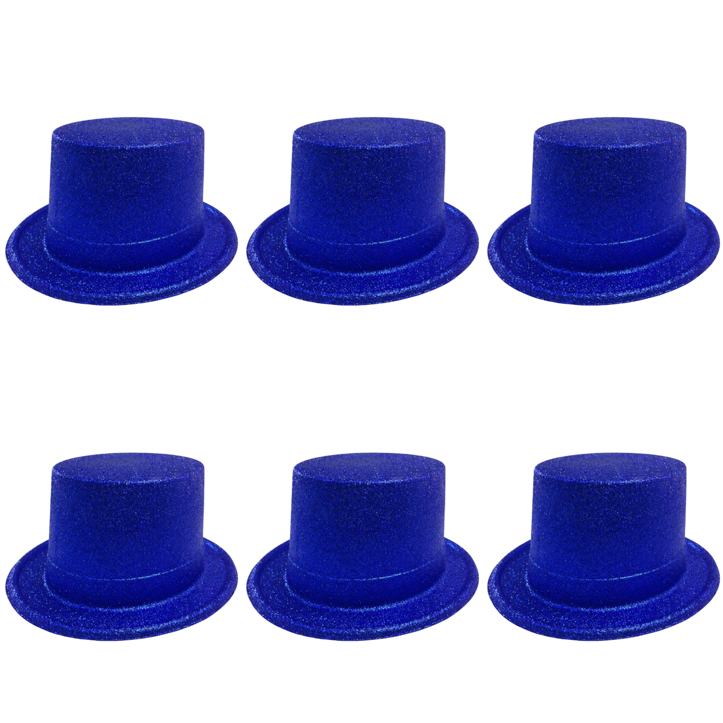 6x Glitter Top Hat Fancy Party Plastic Costume Tall Cap Fun Bulk - Blue V563-6GLTRTOPHAT-BLU