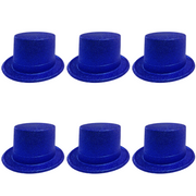 6x Glitter Top Hat Fancy Party Plastic Costume Tall Cap Fun Bulk - Blue V563-6GLTRTOPHAT-BLU