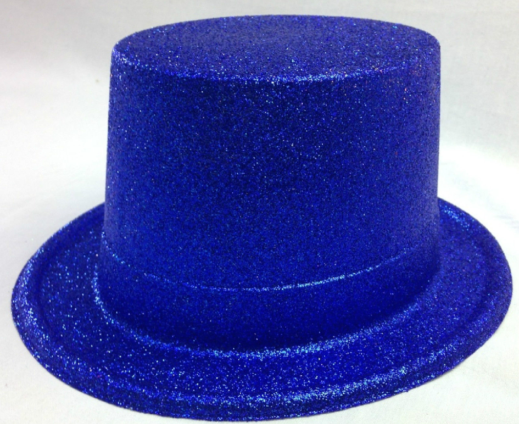 6x Glitter Top Hat Fancy Party Plastic Costume Tall Cap Fun Bulk - Blue V563-6GLTRTOPHAT-BLU